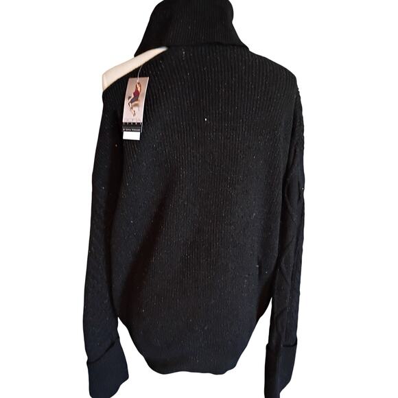 NEW Sofia Vergara Black Sparkly Turtleneck Cold Shoulder Sweater - XL - Picture 2 of 5